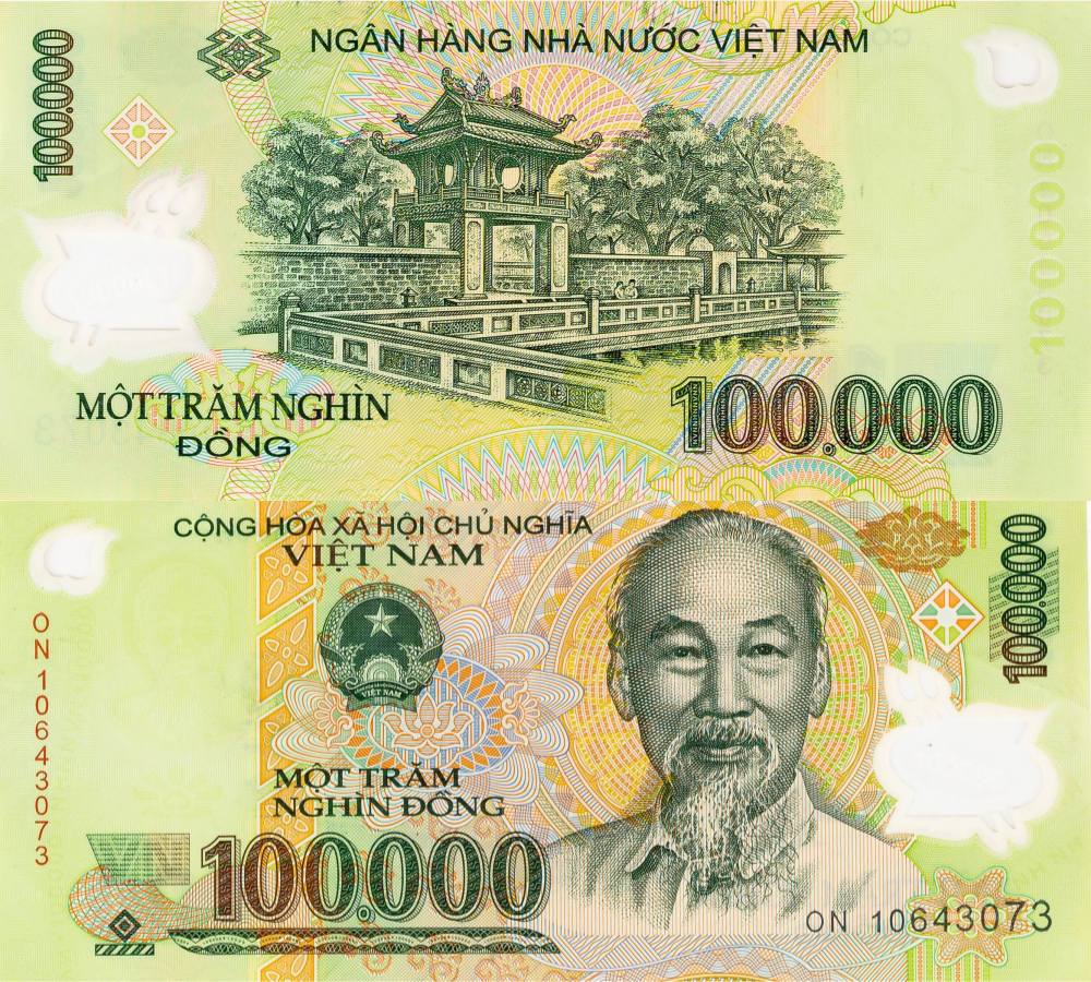 Vietnamese Dong 100K Note Circulated